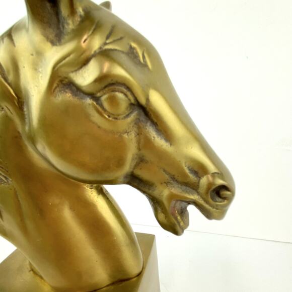 Vintage Brass Horse Head Statue Sculpture Bookend 8" Tall - Picture 5 of 10